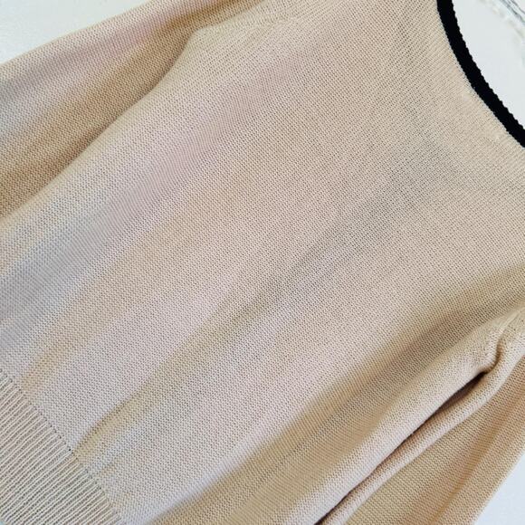 Cable Knit Cardigan Sweater Women's S Cream & Black Preppy Delicate Crochet - Picture 7 of 9